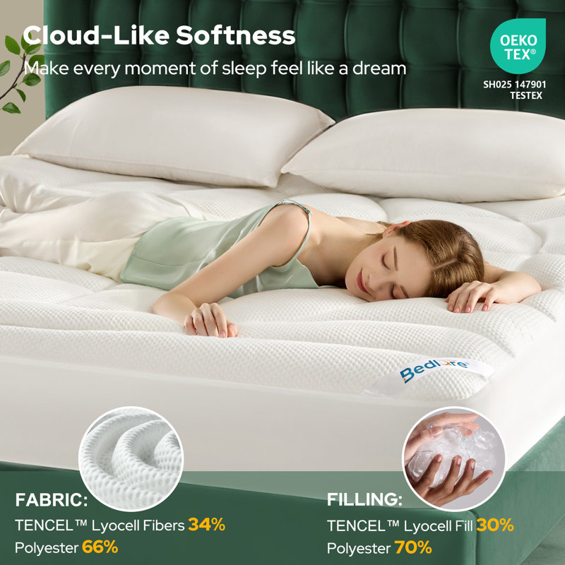 BEDLORE® Tencel Lyocell Blend Mattress Topper, Breathable Pillow Top Mattress Pad with 6-18'' Deep Pocket, Soft Bed Topper for Back Pain Relief