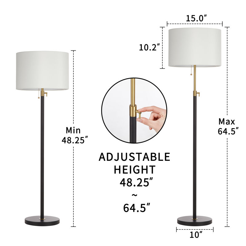Kelliann 64.5" Traditional Adjustable Floor Lamp, Black/Gold