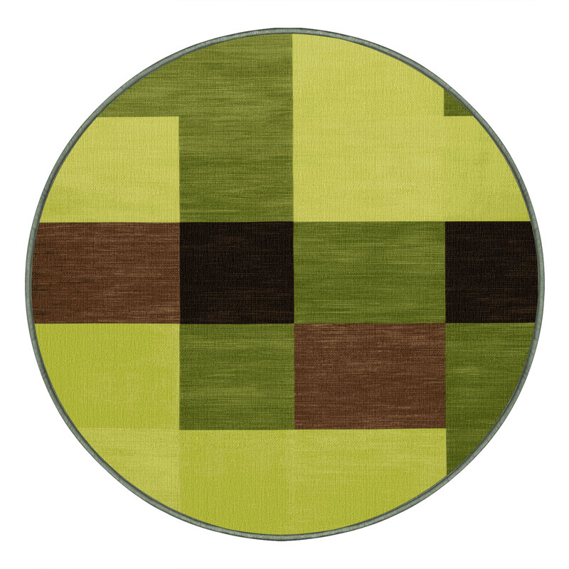 Tapis vert à carreaux lavable à la machine, Rond 4 pi