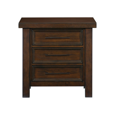 Table de chevet classique à finition brune de 1 pièce avec 3 tiroirs en placage de manguier
