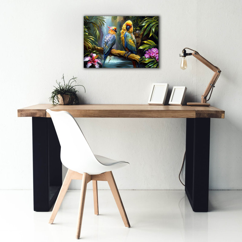 «Bay Of Home ™», art mural sur toile «pair of Parrots» par Momart, H 18 po x l 26 po x P 0,75 po