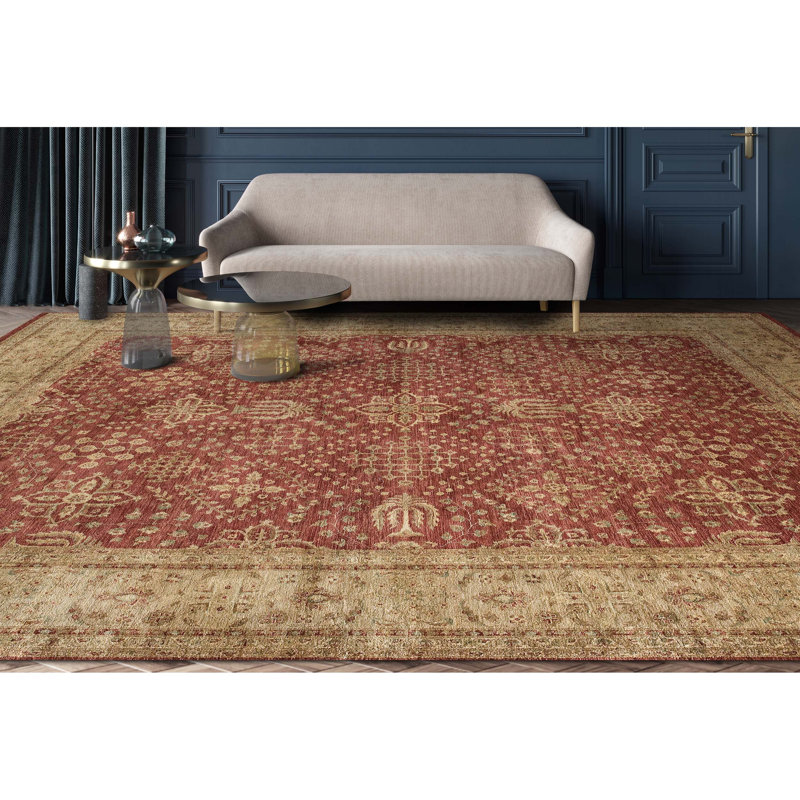 Wool Oriental Area Rug in Brown/Red, Rectangle 6' x 9'