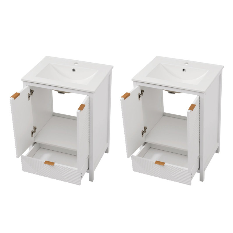 Ensemble de meuble-lavabo 48 po, meuble-lavabo moderne avec trou de robinet simple, panneaux de porte texturés et tiroir, pieds en pin, grand espace de rangement et charnières à fermeture douce, blanc