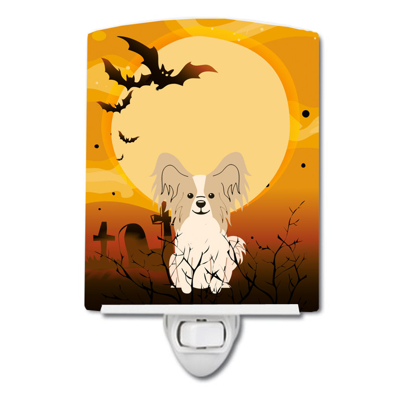 Éclairage de nuit en céramique halloween basset hound, Papillon beige