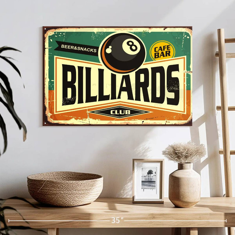 «Billiards Club», reproduction sur toile, H 16 po x l 24 po x P 1,25 po