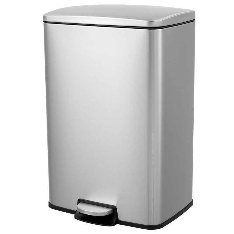 Poubelle en acier inoxydable de 13 gallons, poubelle à pédale avec couvercle à fermeture en douceur, poubelle rectangulaire résistante aux taches de 50 L pour la cuisine, le bureau ou le garage