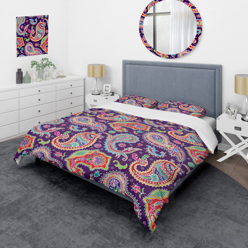 Cachemire floral multicolore - ensemble de housse de couette abstrait - microfibre de polyester