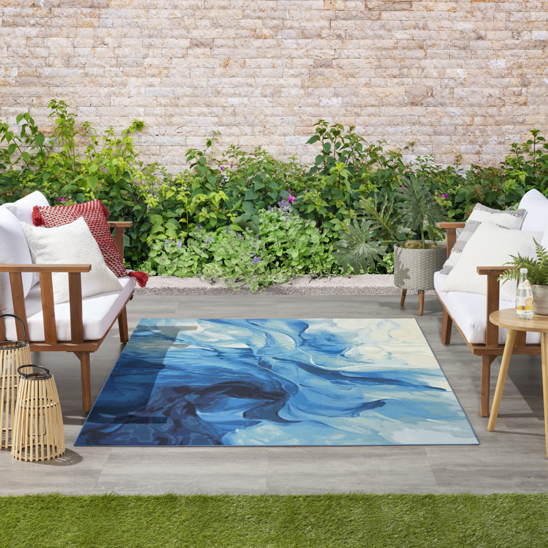 Nourison Color Splash 5'3" x 7'3" Blue Ivory Modern Rug, Rectangle 5'3" x 7'3"