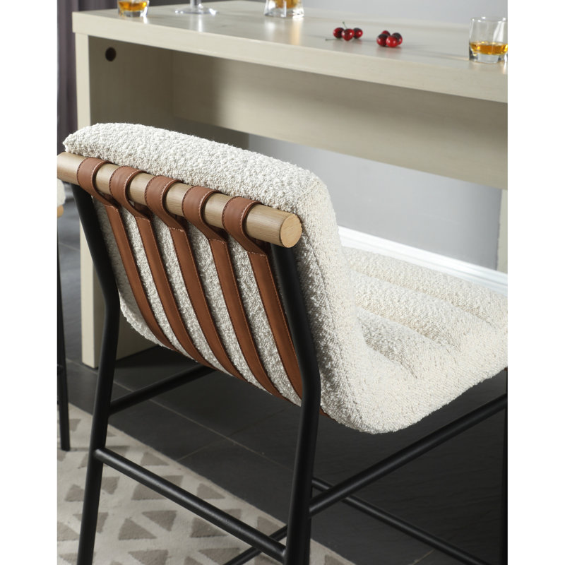 Chaise à hauteur de comptoir Style avec revêtement en cuir et siège en fer blanc et pieds en fer noir