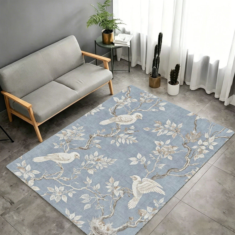 Blue Bird Branch 5' X 7' Area Rug, For Bedroom, Office Space