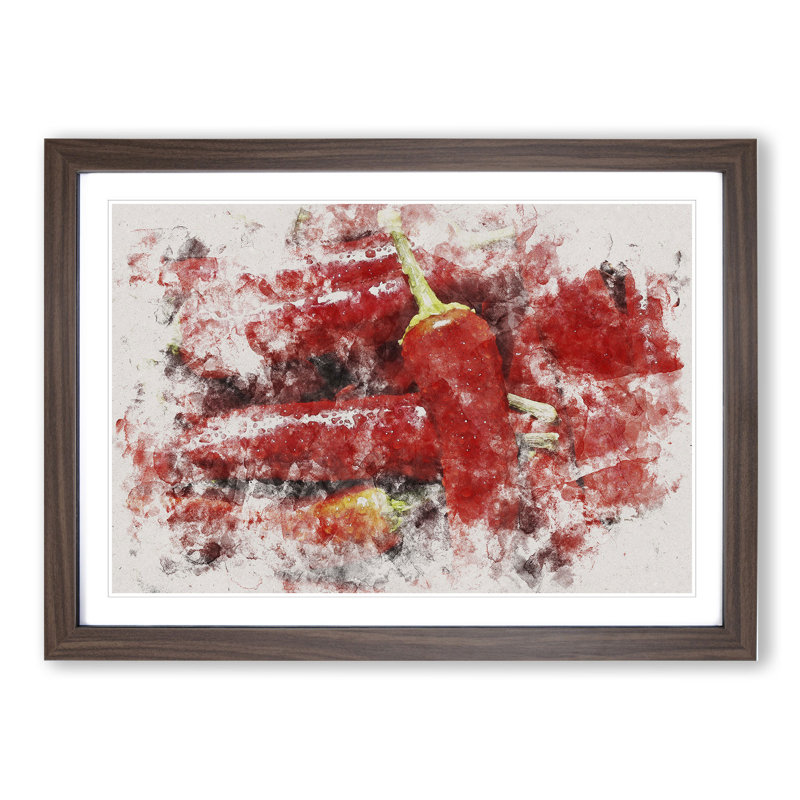 Red Chilli Peppers - Picture Frame Painting, 36cm H x 48cm W x 2cm D, Walnut Framed
