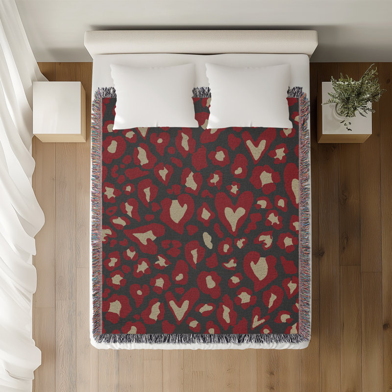 Jeté en coton à imprimé animal, Gris / Rouge / Beige, 50 x 60