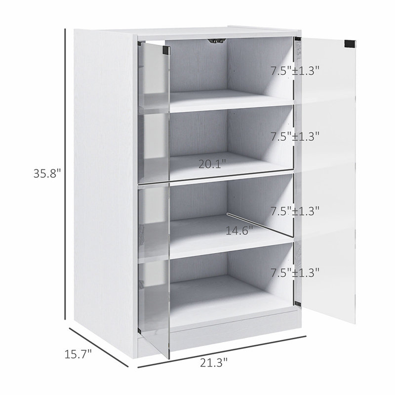 Cabinet multimédia Taura à 4 niveaux avec tablettes réglables, portes en verre trempé et gestion des câbles, Blanc