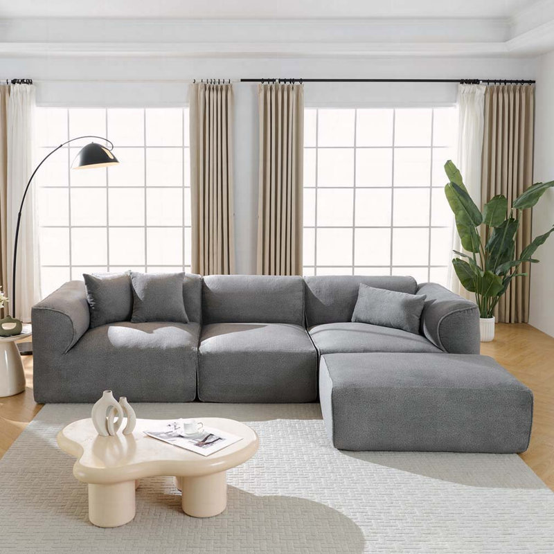 Canapé 122,1 "avec 3 coussins et repose-pieds, Gris