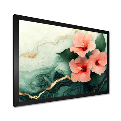 Corionna hibiscus fleurs champ sur une pierre émeraude II - Hibiscus grand art mural