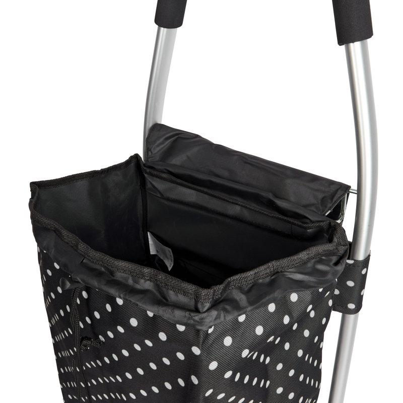 KitchenCraft Black Polka Dot Foldable Shopping Trolley, Black