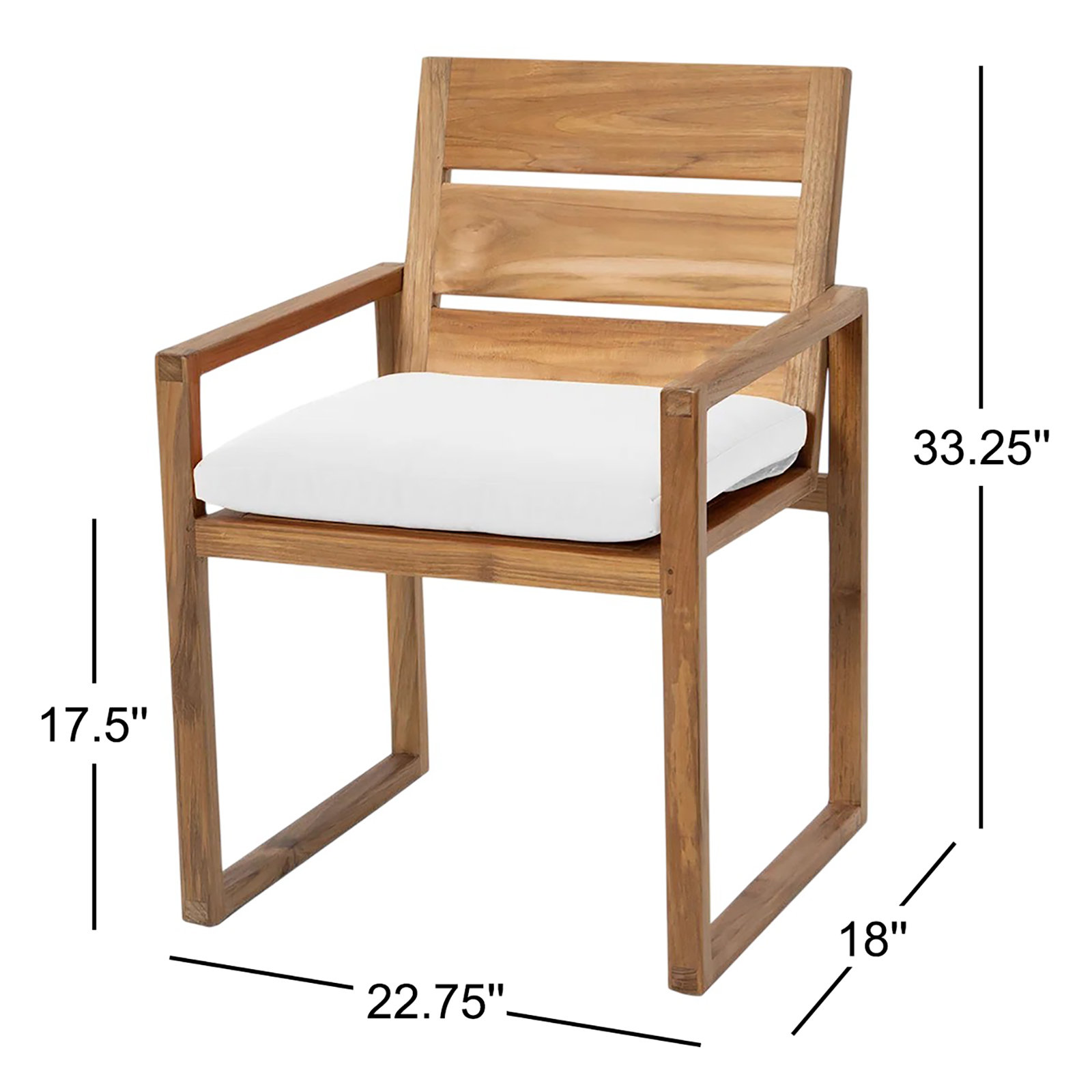 Uvita Teak Patio Dining Armchair with Cushion, White
