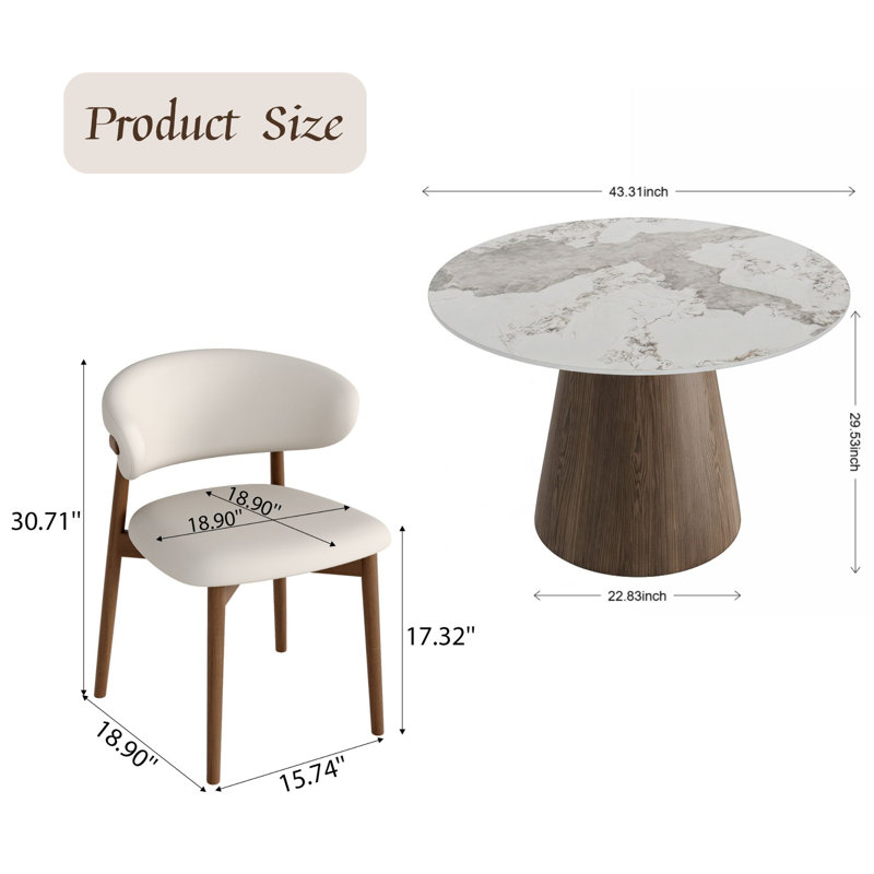 Ensemble de table de salle à manger à piédestal de taille moyenne avec chaises ergonomiques en similicuir, Amber