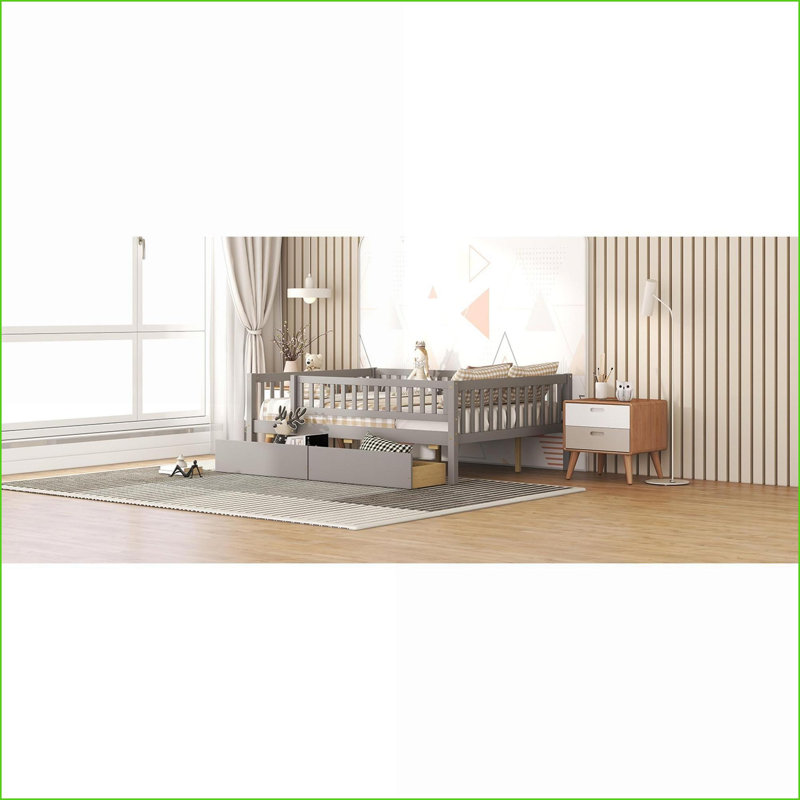 Lit de jour double en bois de pin massif avec rangement compact pour 2 petits espaces, Gris