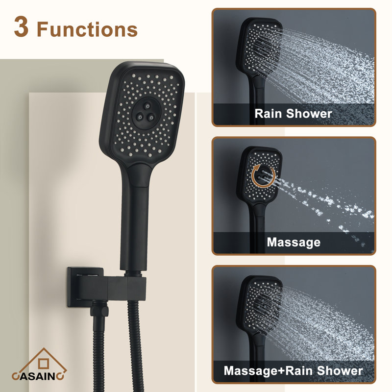 Matte Black Large Square Dual Ceiling Mounted Shower System