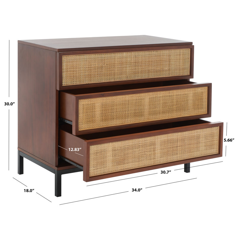 Prudhoe 34'' W 3 - Drawer Dresser, Black/Walnut