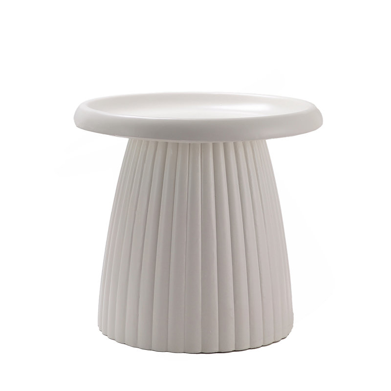 Magnesium Oxide Fluted Pedestal Side Table,   19.69" Diameter Round Accent Table