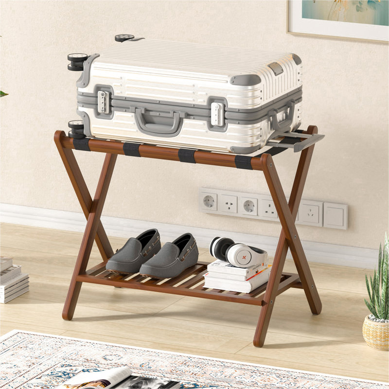 Folding Bamboo Luggage Rack Setof 2, Chestnut Brown
