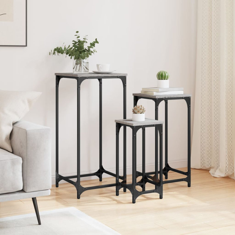 vidaXL Nesting Side Tables End Table Living Room Set of 3 Engineered Wood, Grey Sonoma