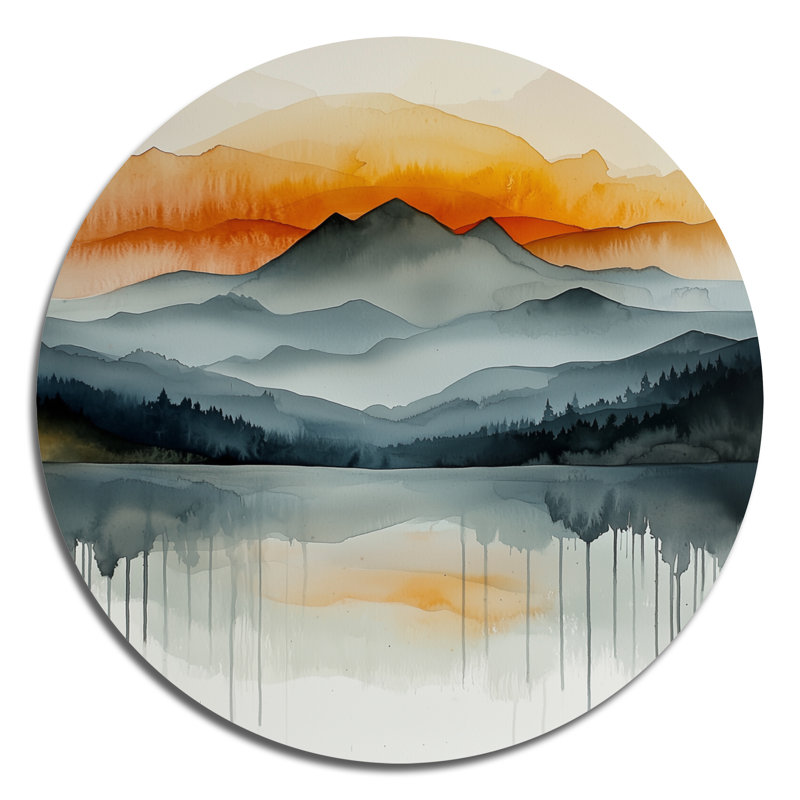 «Bold Mountain Landscape In Autumn II», art mural rond en métal, H 36 po x l 36 po