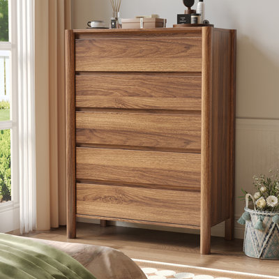 Hingham 45.3" H 5 Drawer Dresser, Wood Chest Of Drawers For Bedroom, Living Room，Brown