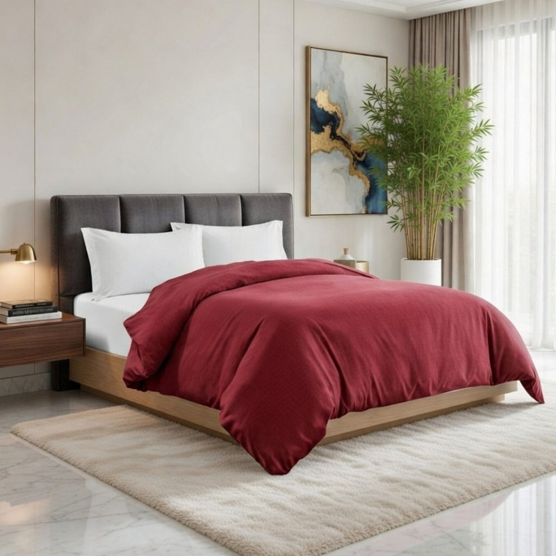 Luxury Bamboo Duvet Cover, Ultra-Soft & Cooling Bamboo Blend, Machine Washable, Burgundy, Queen