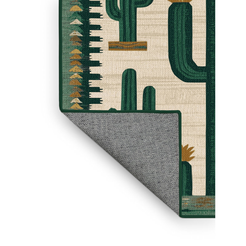  Tapis lavable à motif cactus du Sud-Ouest, Rond 8 pi