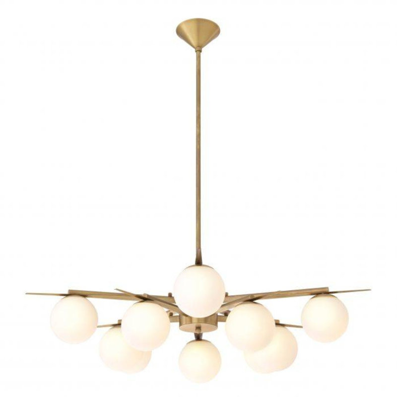 Lustre suspendu en laiton clair Venezia, Laiton antique, Givré, 42 po de diamètre x 8 po de hauteur