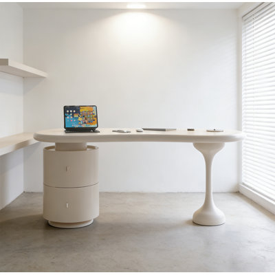 Bureau incurvé de style crème avec 2 tiroirs