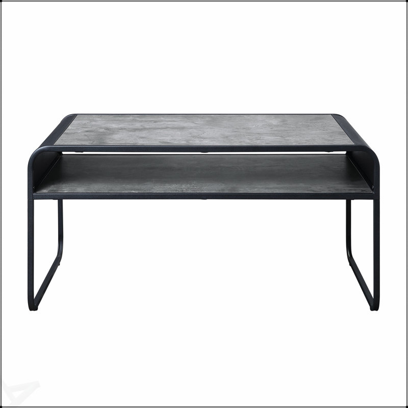 Élégante table basse à 1 tablette en béton gris et noir avec un design industriel moderne et un grand espace de rangement