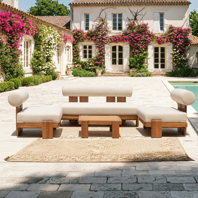 Aurora 4-Piece Premium Patio Furniture Set, Acacia Wood Outdoor Conversation Set With Thick Cushions