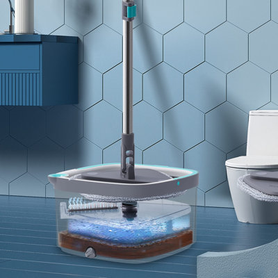 True Clean Mop And Bucket System, Includes Square Spin Mop, Dual Compartment Mop Bucket And 2 Thick Machine Washable Mop Pads (Spin Mop)