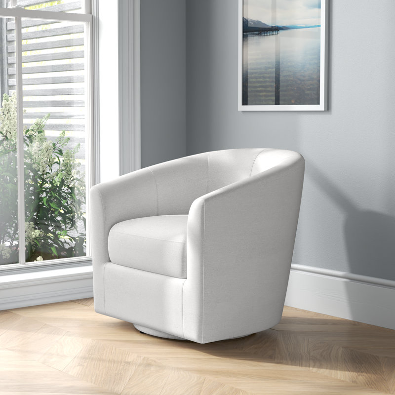 Amiir Swivel Barrel Chair Built-in Pocket Spring, White Chenille