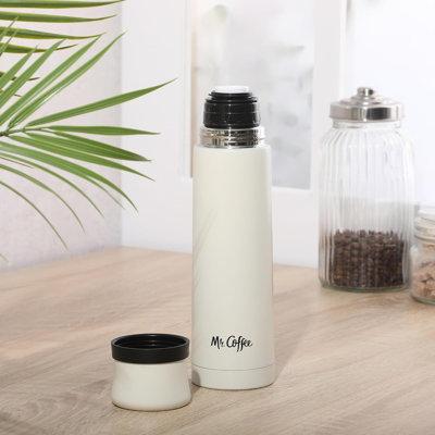 Mr. Coffee Silverleaf 23 oz Stainless Steel Double Wall Vacuum Insulated Travel Mug in White