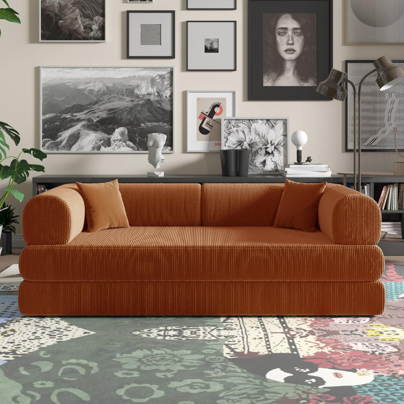 Jairden Corduroy Boneless 3-in-1 Adjustable Corduroy Sleeper Sofa Bed In A Box, Convertible Modern Foldable Sofa (with 2 Throw Pillows)