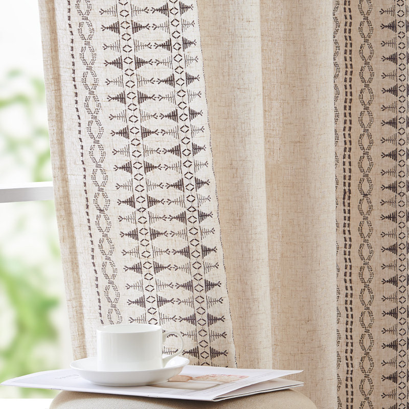 Paire de rideaux semi-transparents en lin Kidist, L 50 po x L 95 po, Gris/beige
