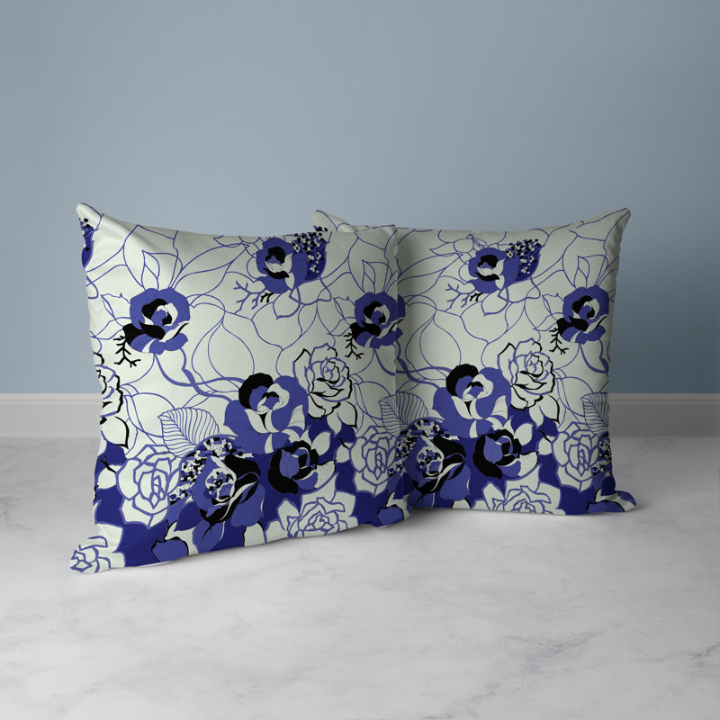 Coussin décoratif réversible Regal Rose Retreat, H 18 po x l 18 po, Bleu / vert