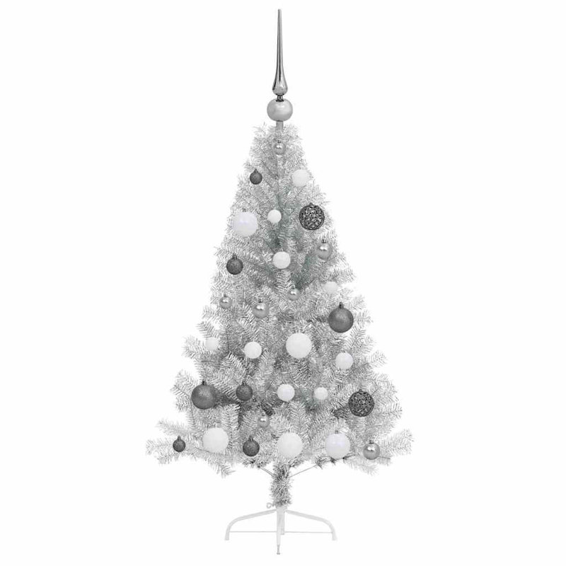  Artificial Pre-lit Christmas Tree Silver PET, Silver, 3.94' H