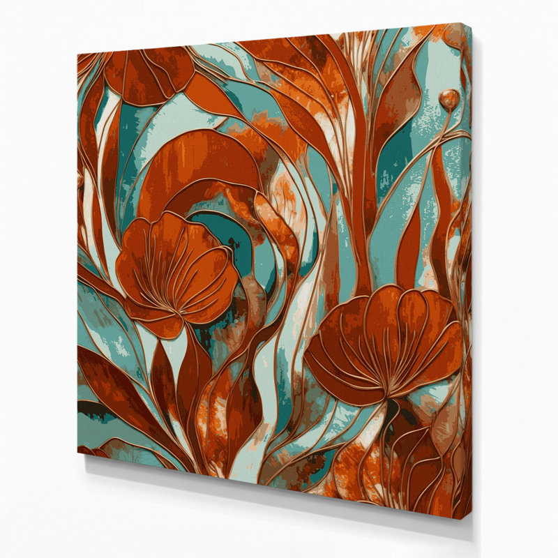"Abstract Florals", art mural sur toile brune, H 12 po x l 12 po