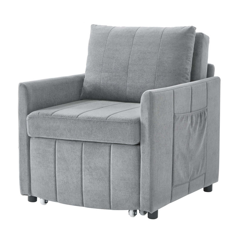 Jad Convertible Chenille Sleeper Sofa with Adjustable Backrest & Storage, Gray