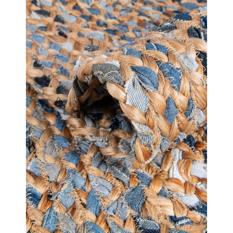 Tapis naturel / bleu tressé à la main Alarik, Ovale 2 pi 2 po x 3 pi 1 po