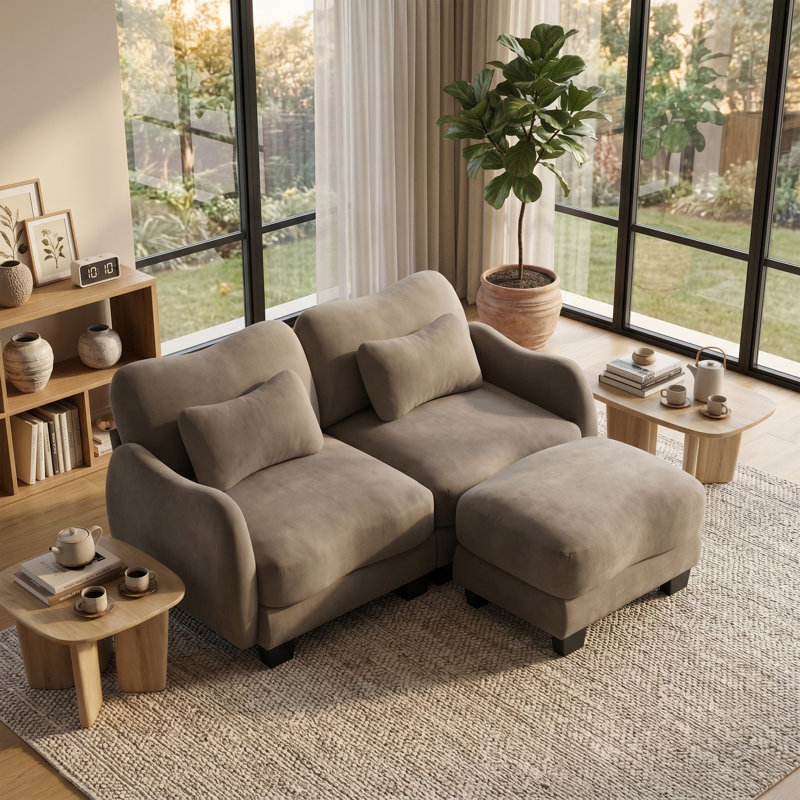 Causeuse en forme de L avec soutien ergonomique et repose-pieds Cloud-Like Comfort | Canapé de salon moderne, 2, Café