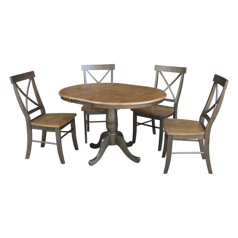 Ensemble de salle à manger extensible en bois massif Echols, Hickory / charbon délavé, 5