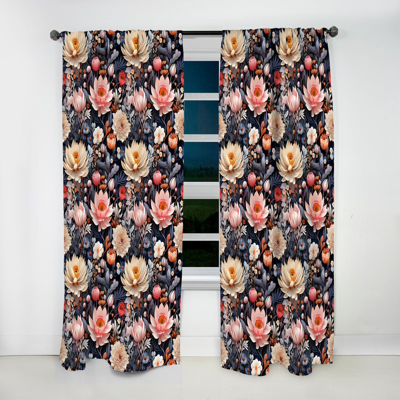 Beige Ethereal Elegance Floral Blooms II - Cottage Curtain - Velvet Room Darkening - 1 Panel, 52" W x 95" L