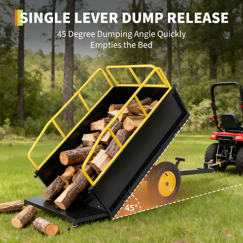 Remorque utilitaire durable en acier d'une capacité de 750 lb de remorquage de 17 pieds cubes avec roues amovibles et côtés robustes pour le tracteur de pelouse